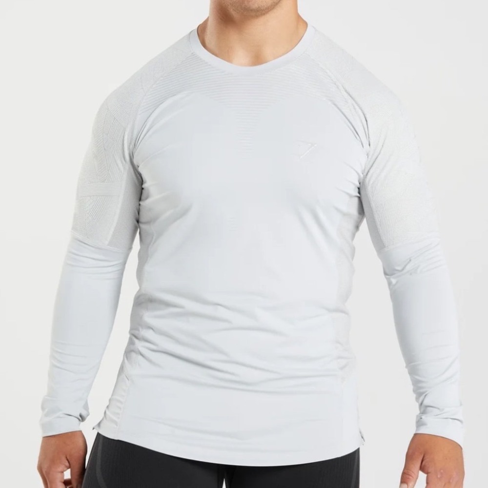 Gymshark Apex Long Sleeve Training T-Shirt Light Grey Mens Size M Athletic‎ Gym